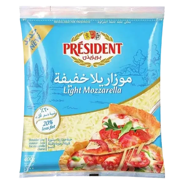 بريزيدن جبن موزاريلا خفيفة مبشورة 400 ج