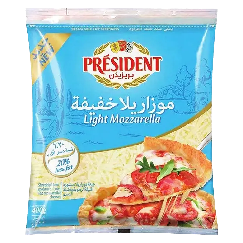 13849618-85fb-44fc-a94a-82c0e1407198 بريزيدن جبن موزاريلا خفيفة مبشورة 400 ج - الصورة 1