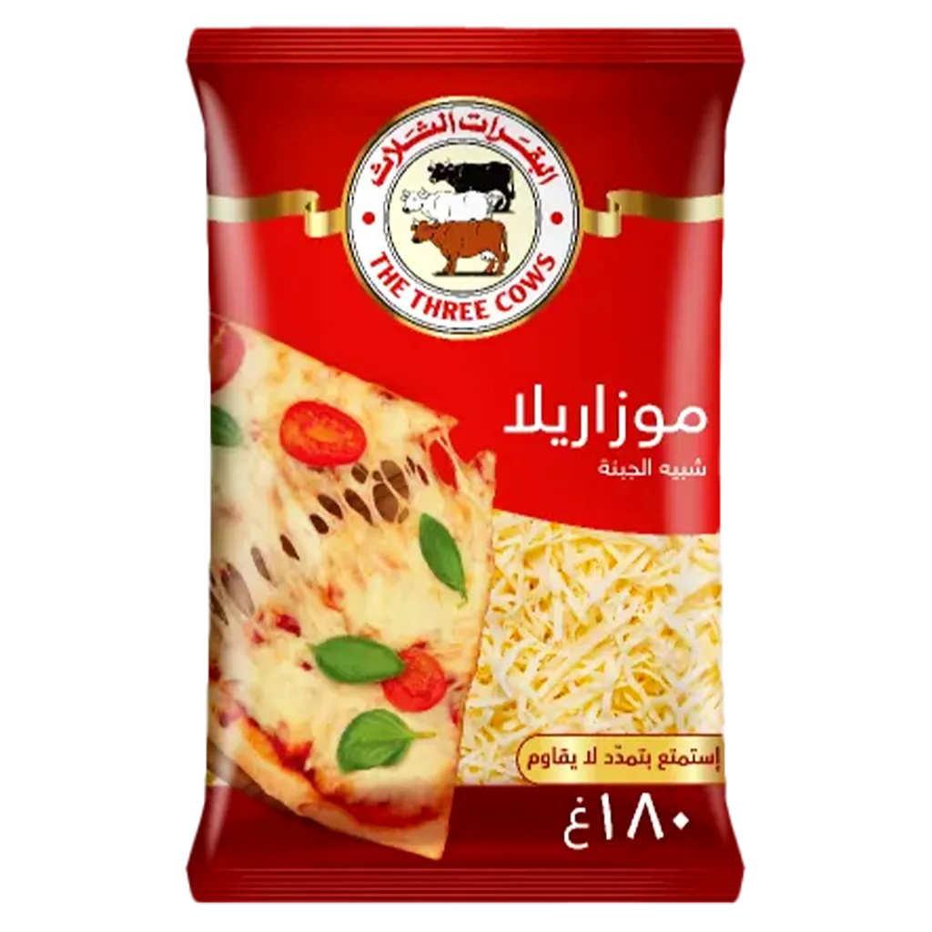 2574e974-b110-4174-920f-64735218e5e8 البقرات الثلاث جبنة موزاريلا مبشورة 180 ج - الصورة 1