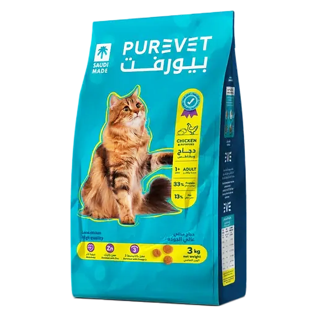 3974b9e8-d048-4127-b7da-6db8a773909f بيورفت دجاج وبطاطس طعام جاف للقطط البالغة 3 كج - الصورة 1