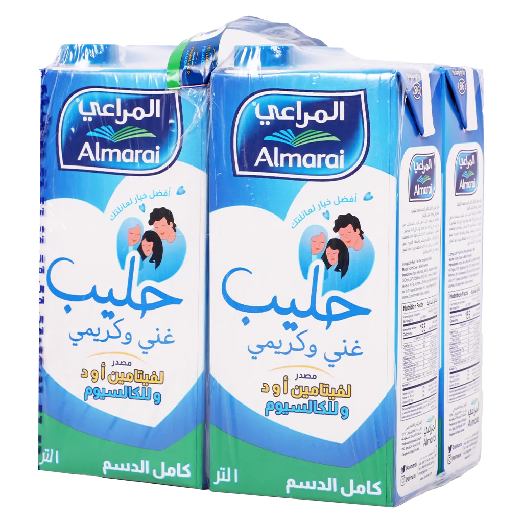 6281007032391_1 المراعي حليب كامل الدسم 4 حبات 1 لتر - الصورة 1