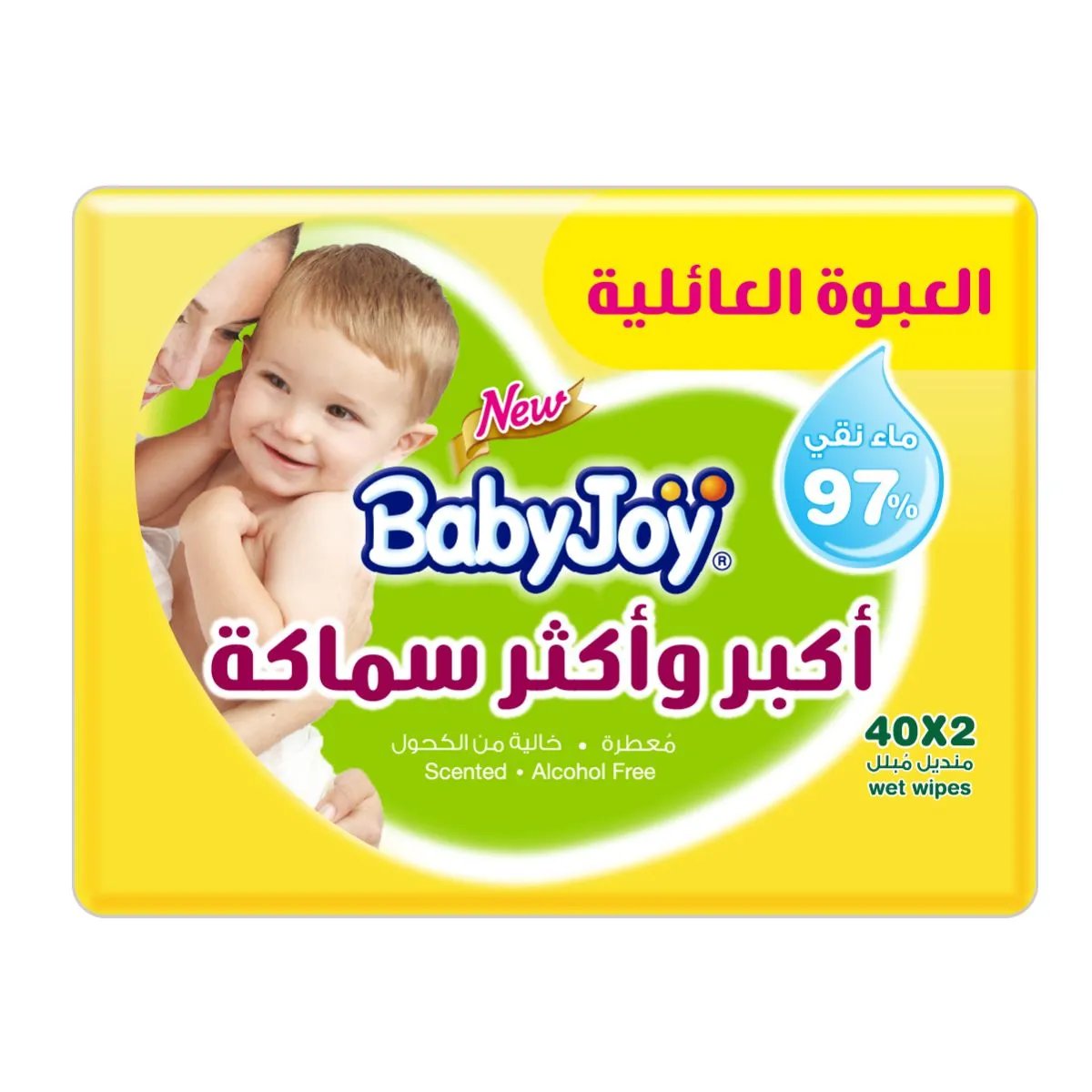6281008220414___1 بيبي جوي مناديل مبللة سميكة عبوة عائلية 2 حبة 40 منديل - الصورة 1