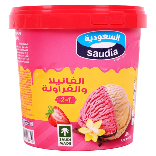 السعودية ايس كريم 2 في 1 فانيليا و فراولة 1 لتر