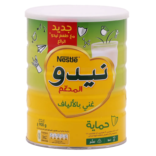 نيدو علبة حليب مجفف مدعم بالألياف كامل الدسم 900 ج