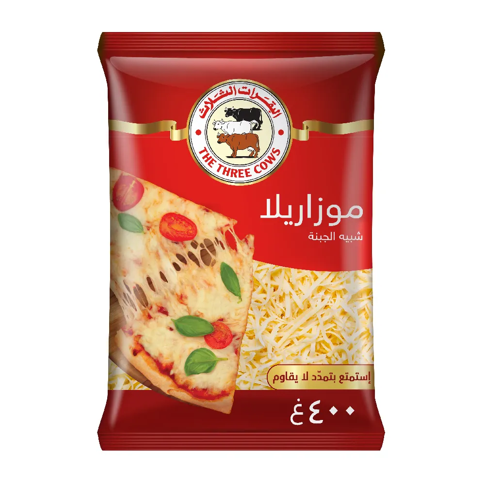 65d4aead-0f4b-4d2e-a0c0-44d1b0011cd5 البقرات الثلاث شبيه جبنة موزاريلا مبشورة 400 ج - الصورة 1