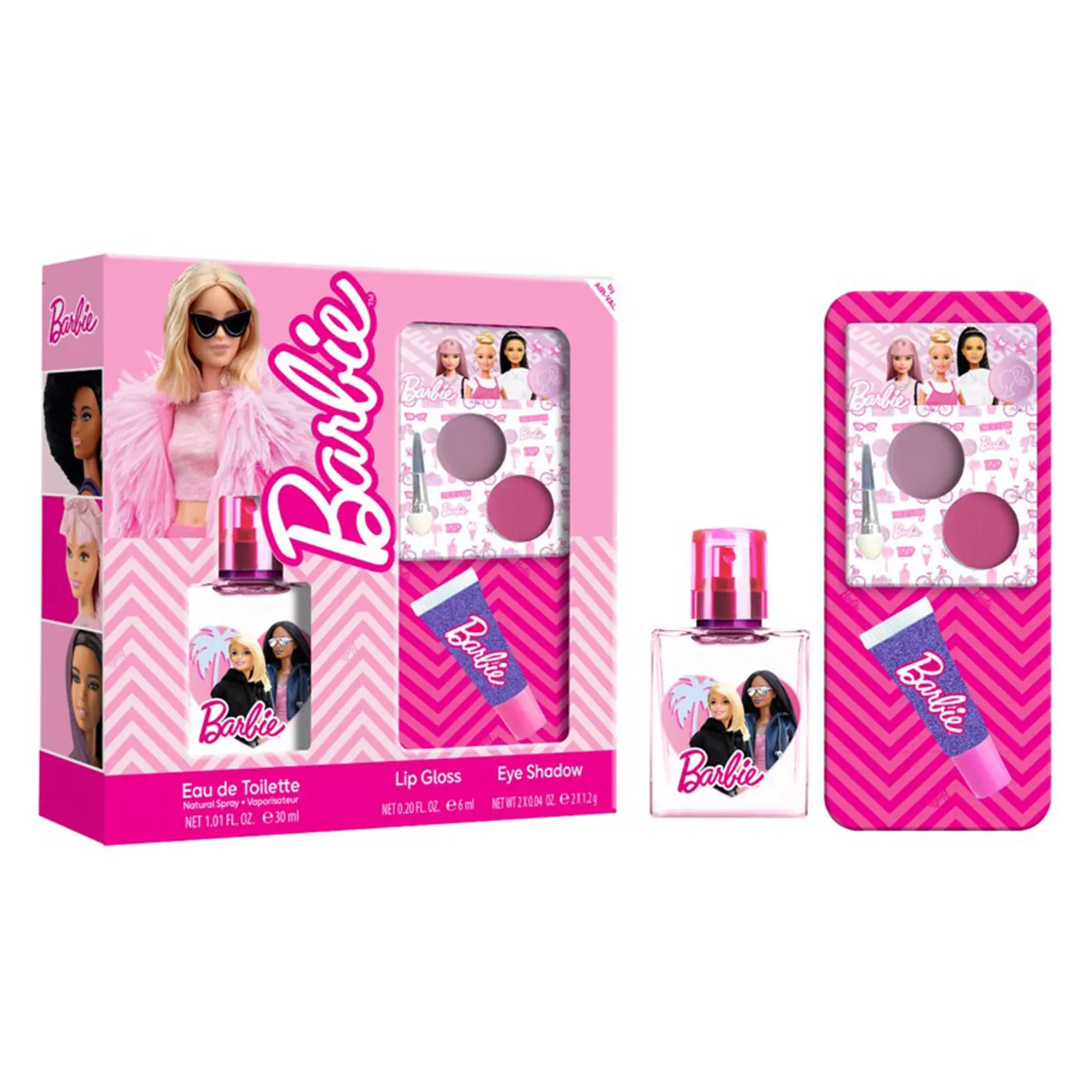 6eaaa281-5ada-4466-914b-fbf176ccae9f مجموعة باربي للأطفال عطر او دى تواليت 30مل ملمع شفاه وظل عيون - الصورة 1