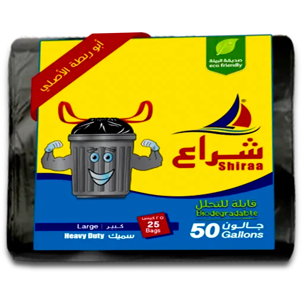 c048dd14-8db9-445b-8987-14df7fa64018 شراع أكياس نفايات سميك أبو ربطة 50 جالون 25 حبة - الصورة 1