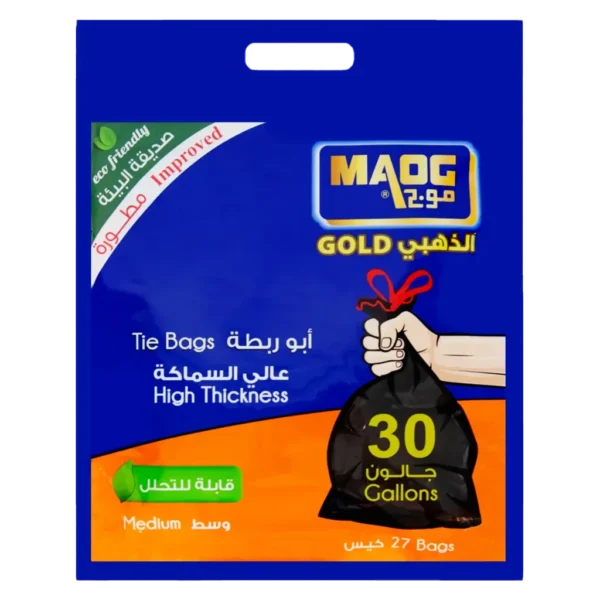 موج اكياس نفايات ابو ربطة قابل للتحلل وسط 30 جالون 27 كيس